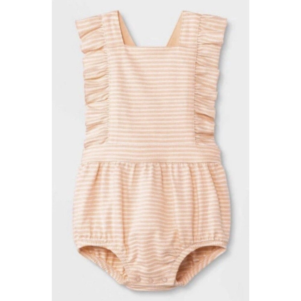 Cat & Jack 3/6 Ruffle Bubble Coral/Peach Colored Striped